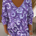 Women's Vintage Floral Art Print Casual Pullover Sweater