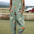 Women's Artistic Creative Cartoon Puppy Print Casual 100% Cotton Wide Leg Jumpsuit