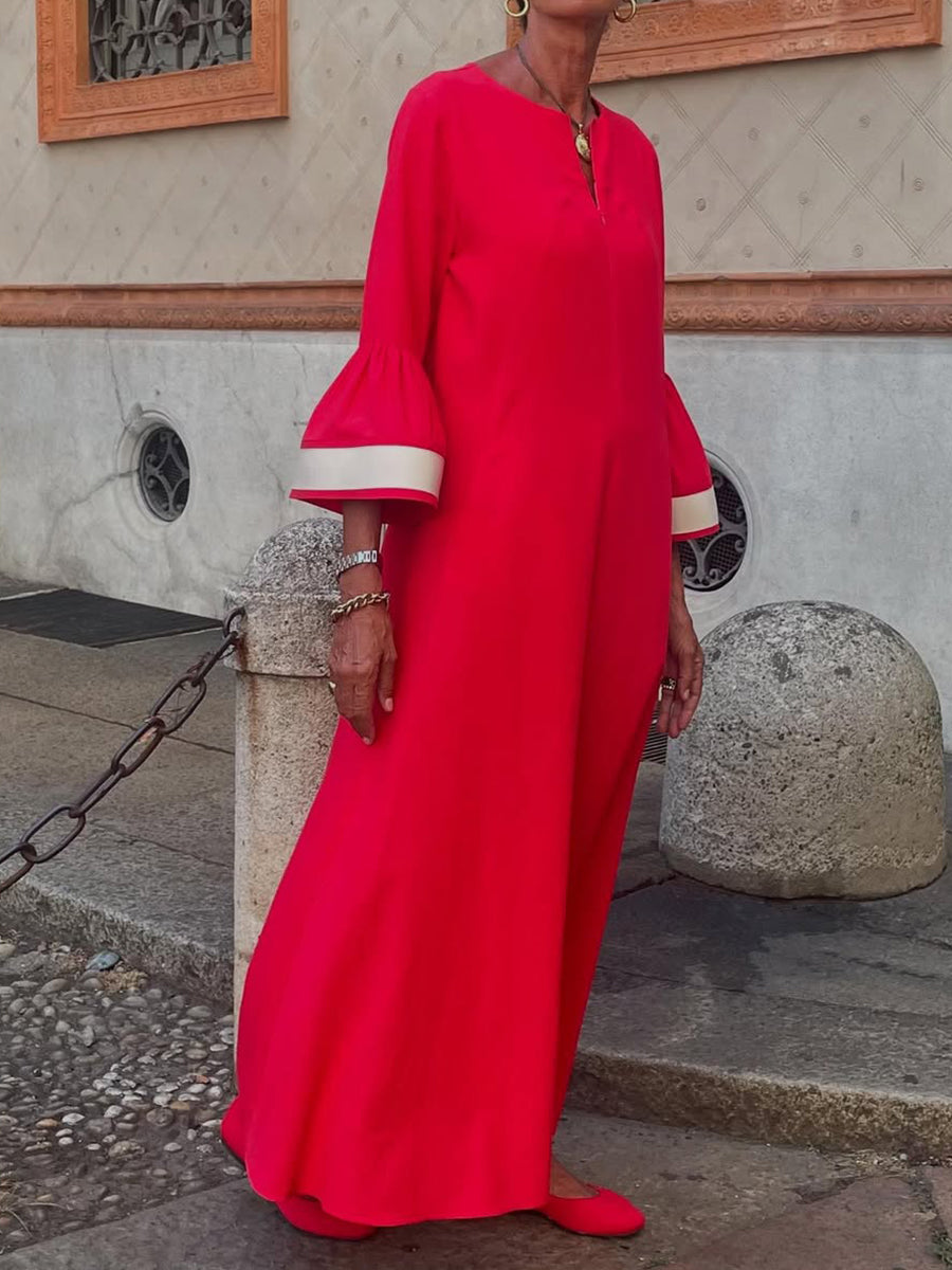 Women's V-neck Trumpet Sleeve Maxi Dress