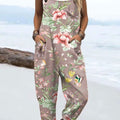 Women's Vintage Flowers Art Print Casual 100% Cotton Wide Leg Jumpsuit