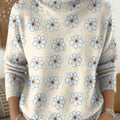Women's Floral Pattern Art Print Knit Turtleneck Pullover Sweater