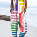 Women's Colourful Art Lines Print Casual 100% Cotton Wide Leg Jumpsuit