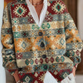 vintage-beautiful-ethnic-geometric-check-art-print-buttoned-v-neck-cardigan-sweater-xbu7
