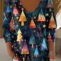 Women's Christmas Tree Pattern Print Casual Pullover Sweater
