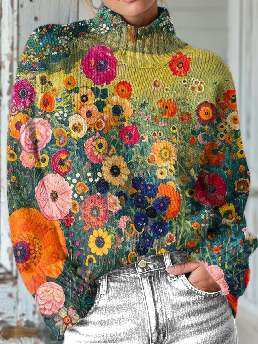 beautiful-colorful-flower-field-painting-art-print-knit-turtleneck-pullover-sweater