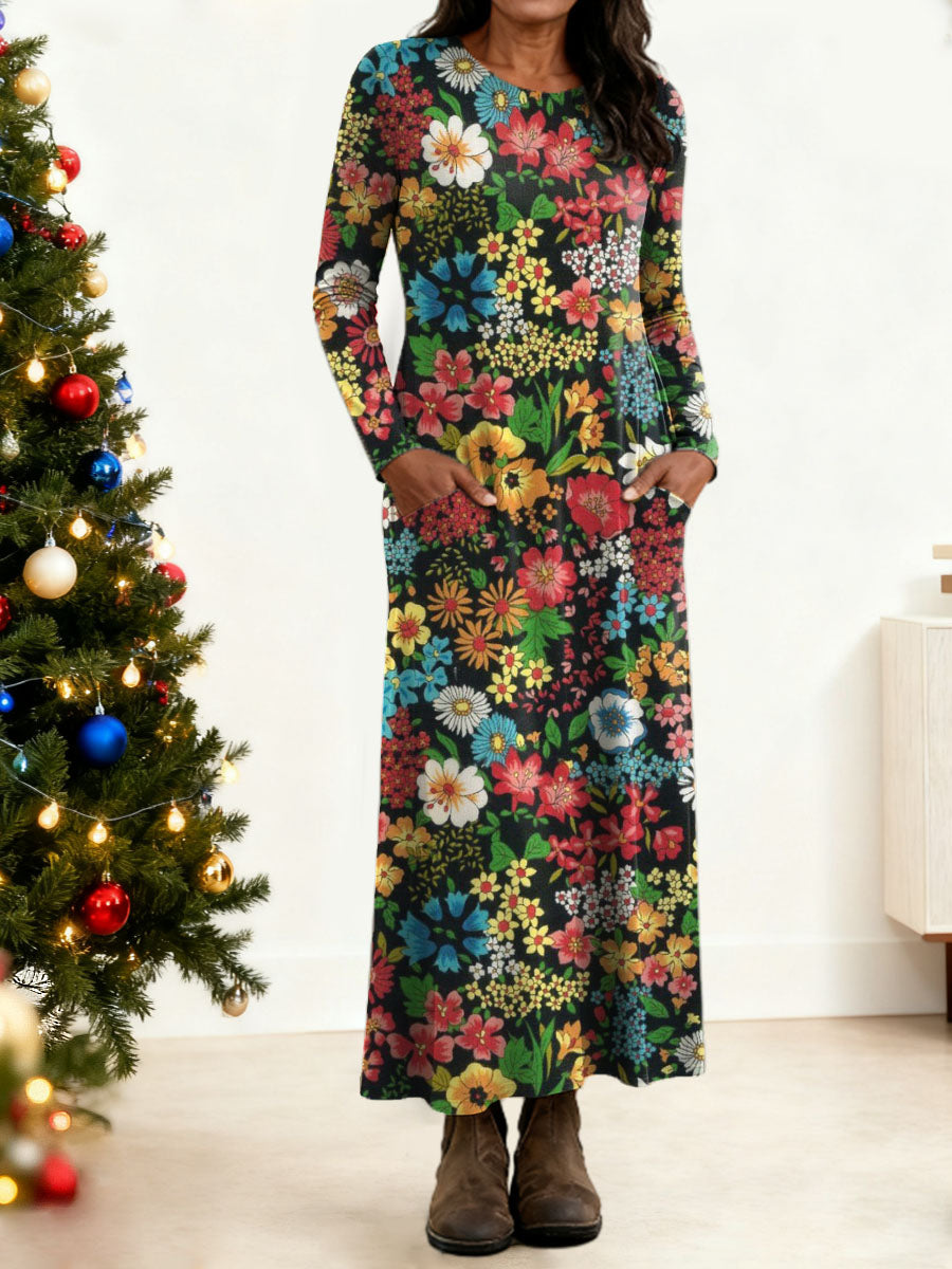 Women's Floral Pattern Art Print Long-sleeved Dress