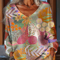 pull-over décontracté pour femme, style vintage, imprimé artistique abstrait géométrique à motifs floraux et de feuilles