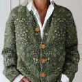 Women's Vintage Floral Art Print Buttoned Cardigan Sweater