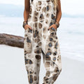 Women's Vintage Abstract Art Print Casual 100% Cotton Wide Leg Jumpsuit