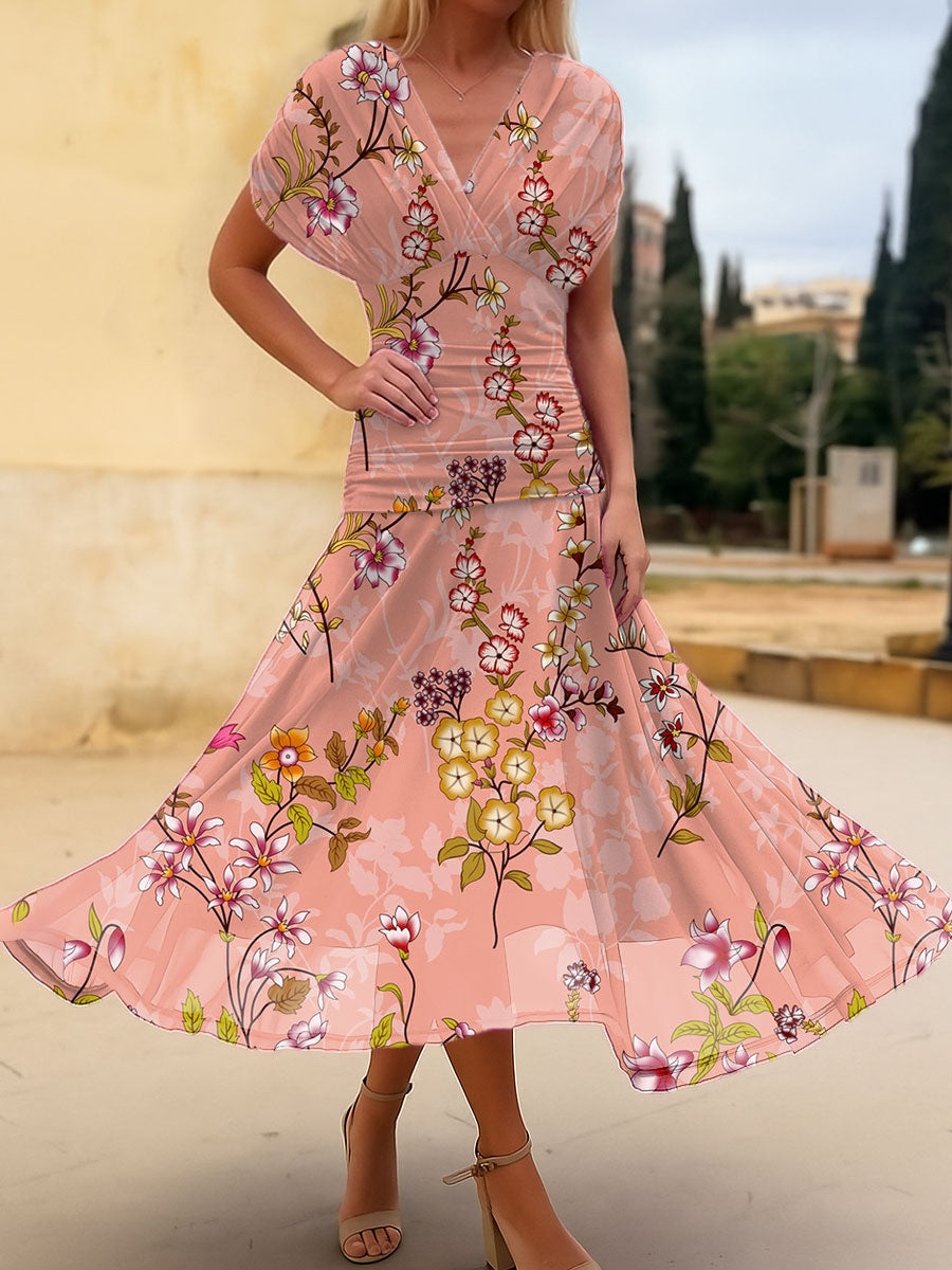 Women's Vintage Flower Art Print  Flowy Casual Dress