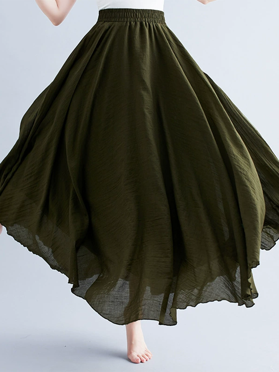 Women's Free Elastic Linen Skirt-forest Color