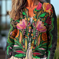 Vintage Abstract Floral Illustration Art Print Buttoned Cardigan Sweater