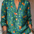 Women's Vintage Leaves Fruit Painting Art Print Casual Cotton And Linen Shirt