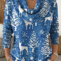 Women's Christmas Deer Pattern Art Print Cowl Neck Sweater