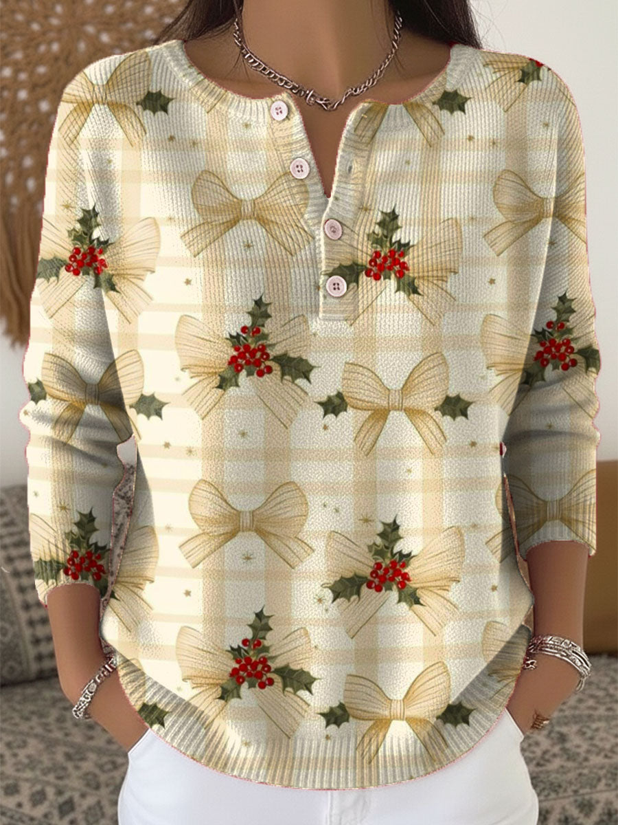 Women's Christmas Pattern Art Print Buttoned Cardigan Sweater