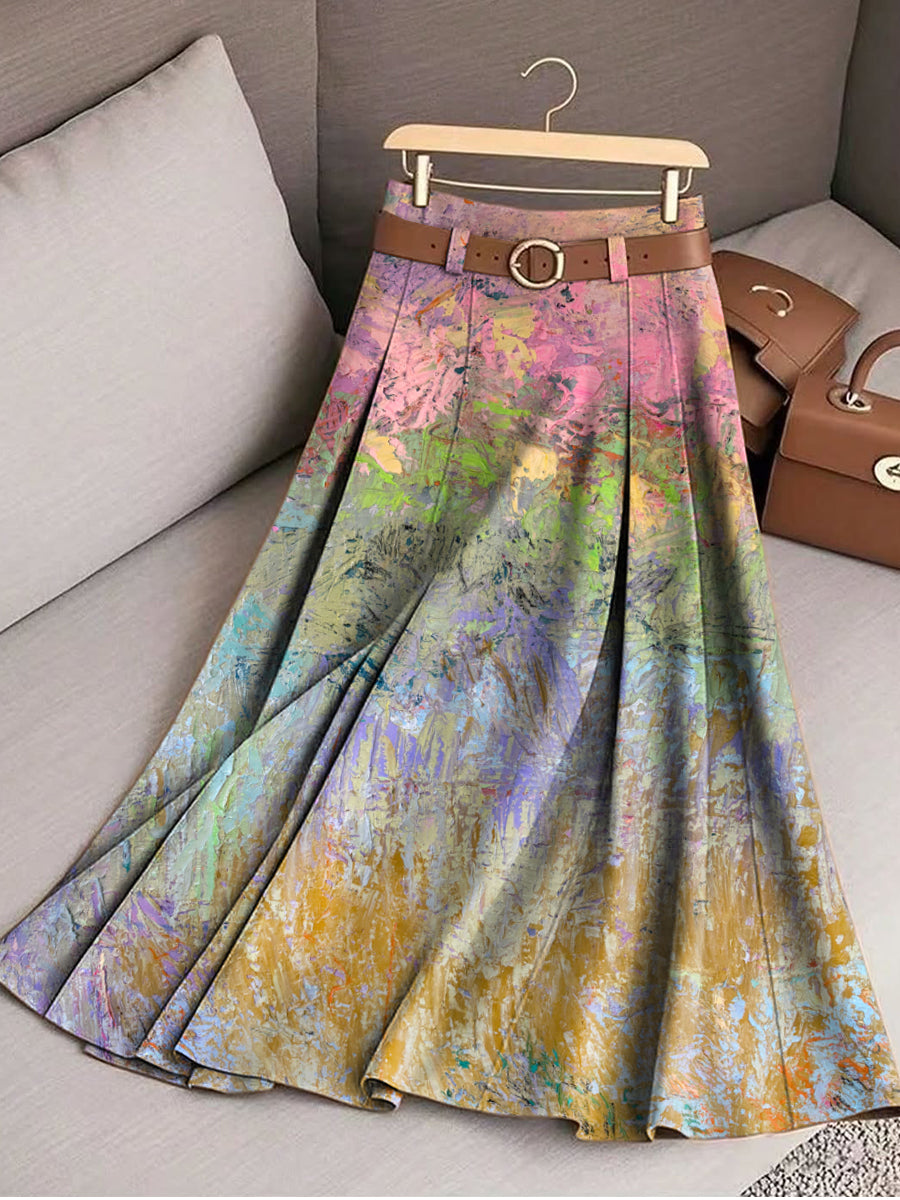 Women's Beautiful Colorful Abstract Multicolor Oil Painting Art Print Cotton Skirt