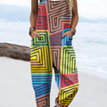 Women's Geometric Pattern Art Print Casual 100% Cotton Wide Leg Jumpsuit