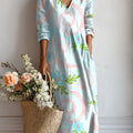 Women's Swirls And Flowers Print Linen Pocket Dress