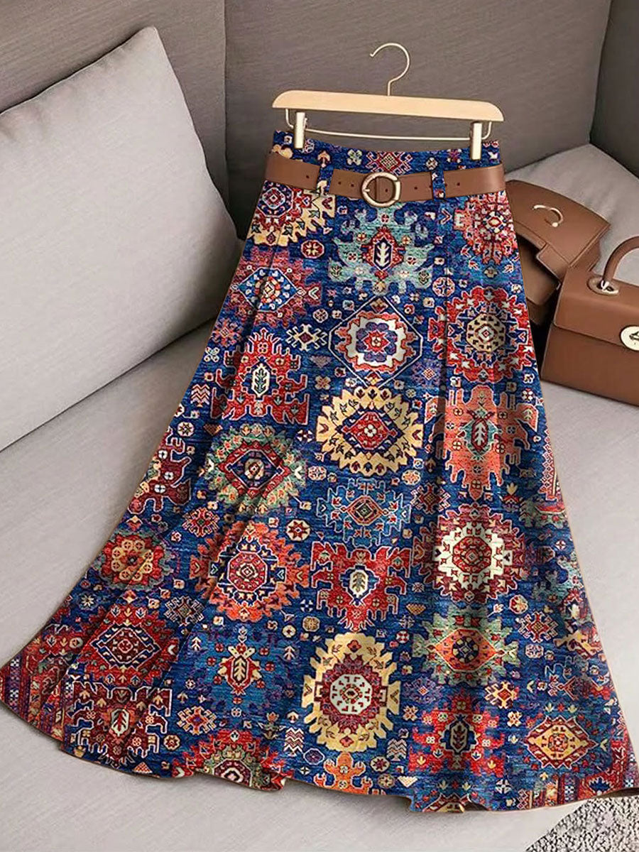 Women's Vintage Flower  Art Print Cotton Skirt