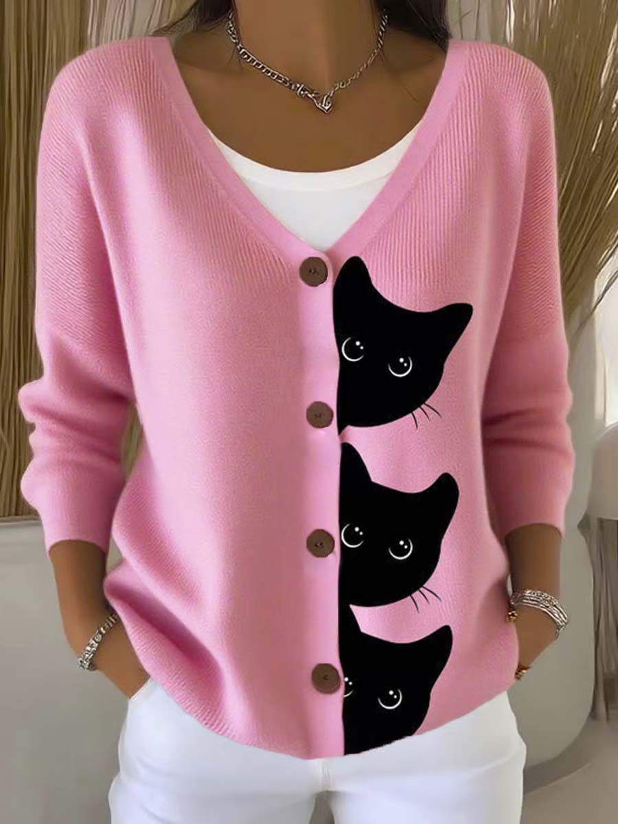 funny-cats-art-print-buttoned-v-neck-cardigan-sweater-ihxz