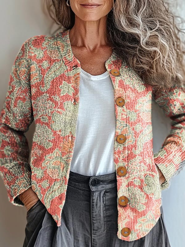 womens-vintage-floral-art-print-buttoned-cardigan-sweater-isjz