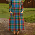 Women's Vintage Plaid Pattern Art Print Cotton Lapel Shirt Dress