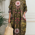 Women's Vintage Flower Art Print Pocket Cotton Dress