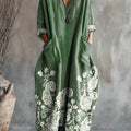 Robe en coton à col en V et poches, imprimée d'un motif floral vintage pour femme 