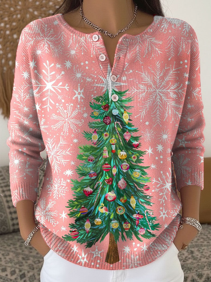 Vintage  Christmas Art Print Buttoned Cardigan Sweater