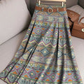 Women's Vintage Beautiful Diamond Geometric Stripe Art Print Cotton Skirt
