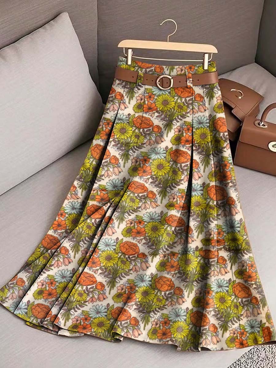 Women's Floral Art Print Casual Cotton Skirt