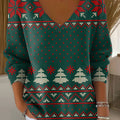 Women's Christmas Tree Pattern Print Casual Pullover Sweater