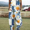 Women's Lovely Sunflowers Pattern Art Print Casual 100% Cotton Wide Leg Jumpsuit