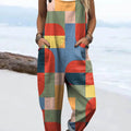 Women's Geometric Pattern Art Print Casual 100% Cotton Wide Leg Jumpsuit