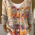 Vintage Geometry Art Print Buttoned V-neck Cardigan Sweater
