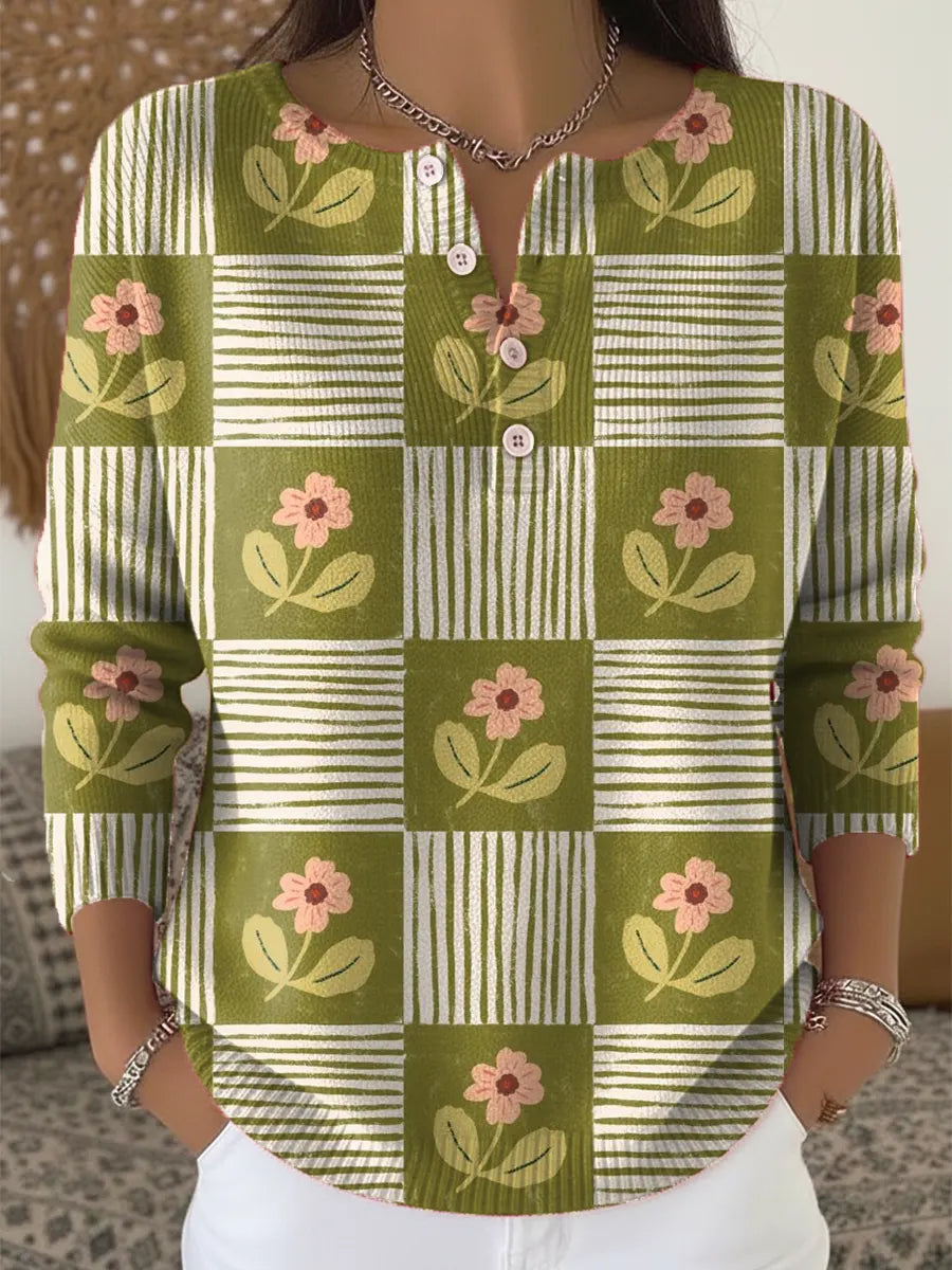 Women's Floral Art Print Buttoned Cardigan Sweater