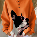 Women's Vintage French Bulldog Wearing Sunglasses Art Print Casual Waffle Henry Collar Sweatshirt