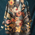 Women's Vintage Flower Art Print Casual Cotton And Linen V-neck Shirt