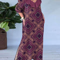 Women's Ruffled V-neck Ethnic Geometric Pattern Print Long Sleeve Casual Cotton and Linen Dress