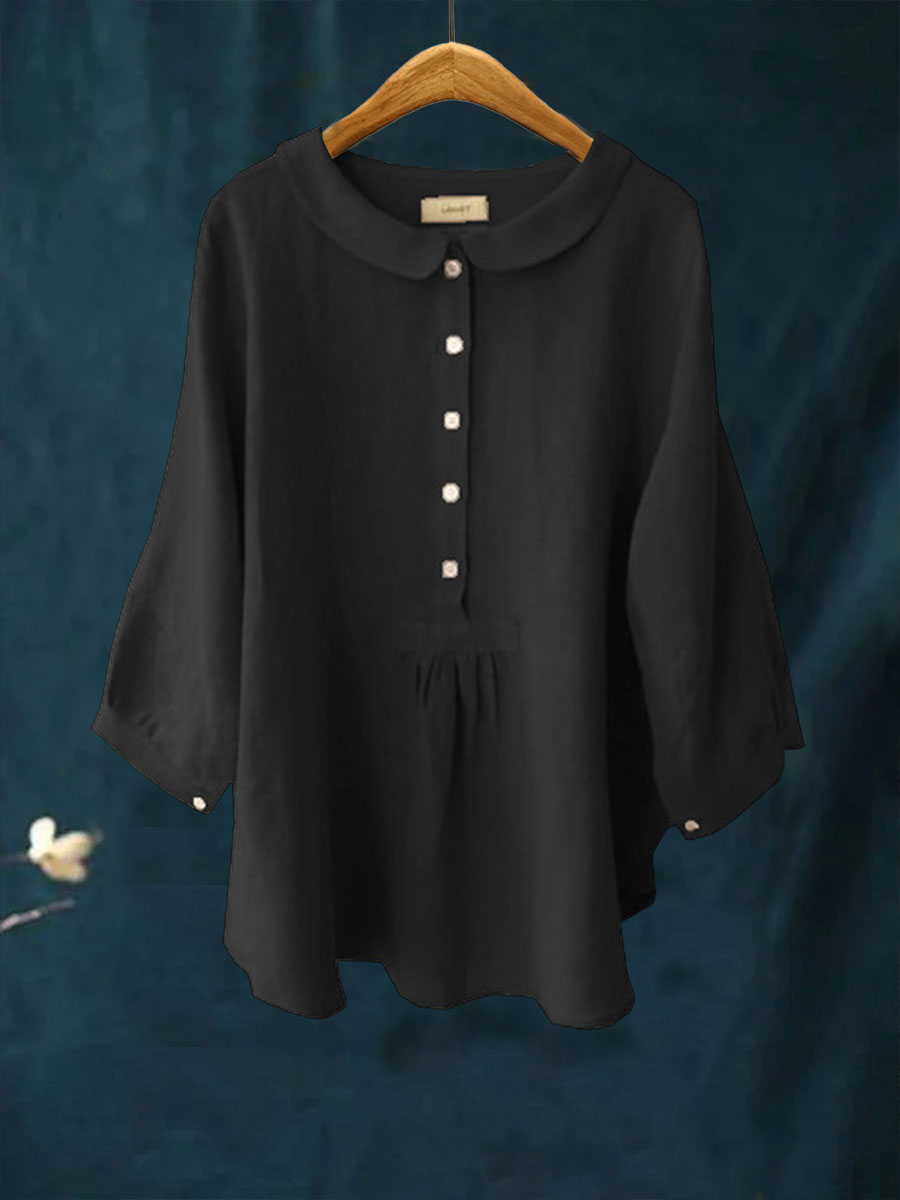 Women's Little Doll Collar Pullover Cotton And Linen  Shirt