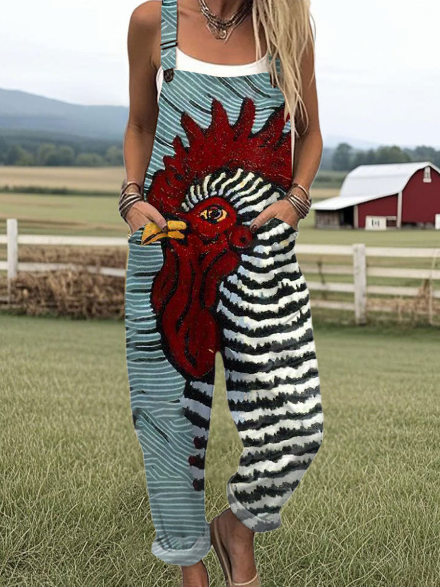 Women's  Funny Chick Art Print Casual 100% Cotton Wide Leg Jumpsuit