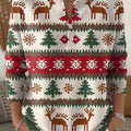 Beautiful Cute Christmas Tree Elk Painting Art Print Buttoned Cardigan Sweater