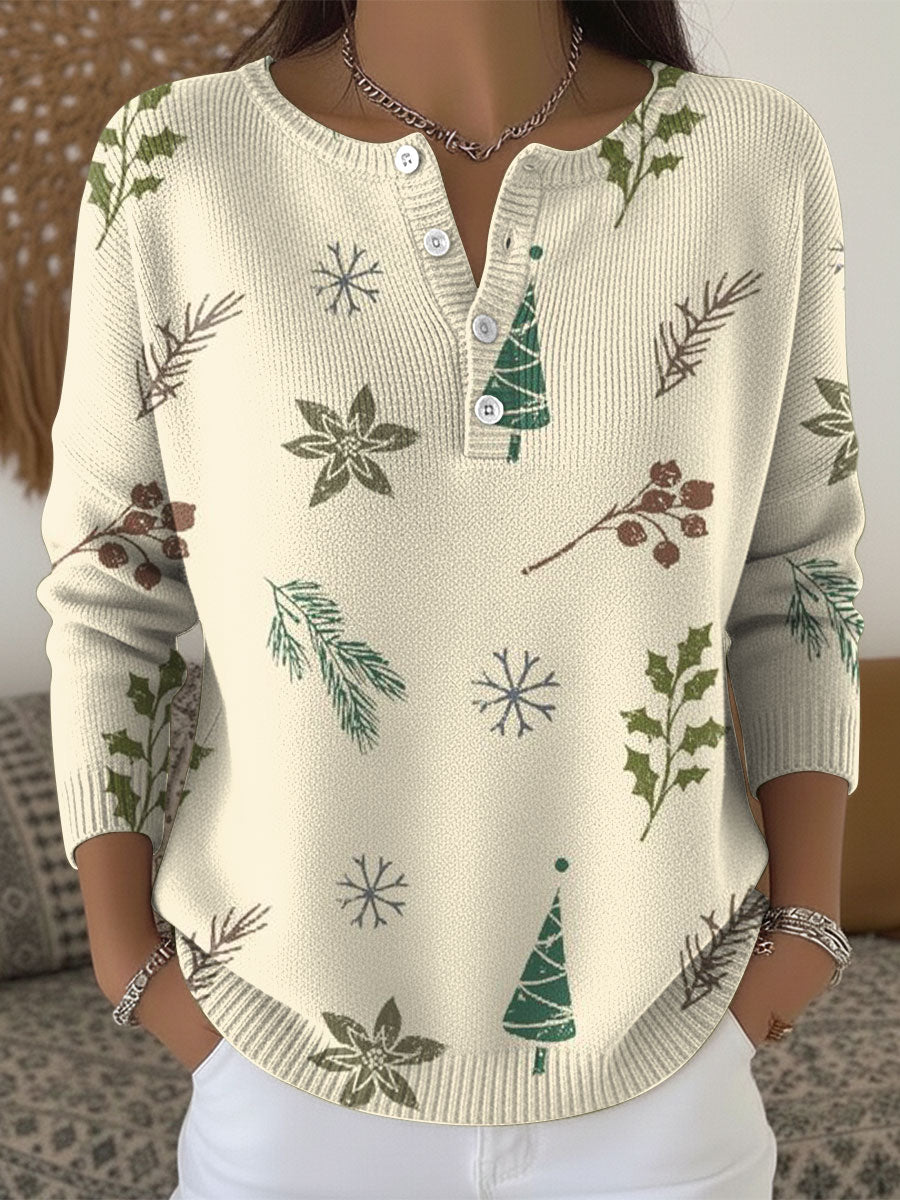 Women's Christmas Pattern Art Print Buttoned Cardigan Sweater