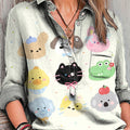 Women's Cute Colorful Animal Head Painting Art Print Casual Cotton And Linen Shirt