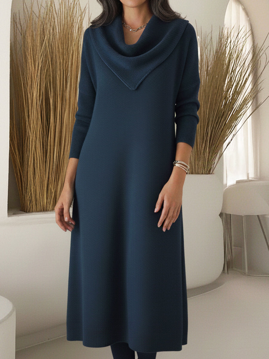 Women's Elegant Triangle Scarf Collar Knitted Midi Dress