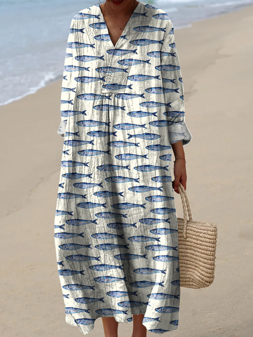 Sardine Fish Swarm Pattern Printed Women's Dress