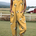 Women's Lovely Bees Art Print Casual 100% Cotton Wide Leg Jumpsuit