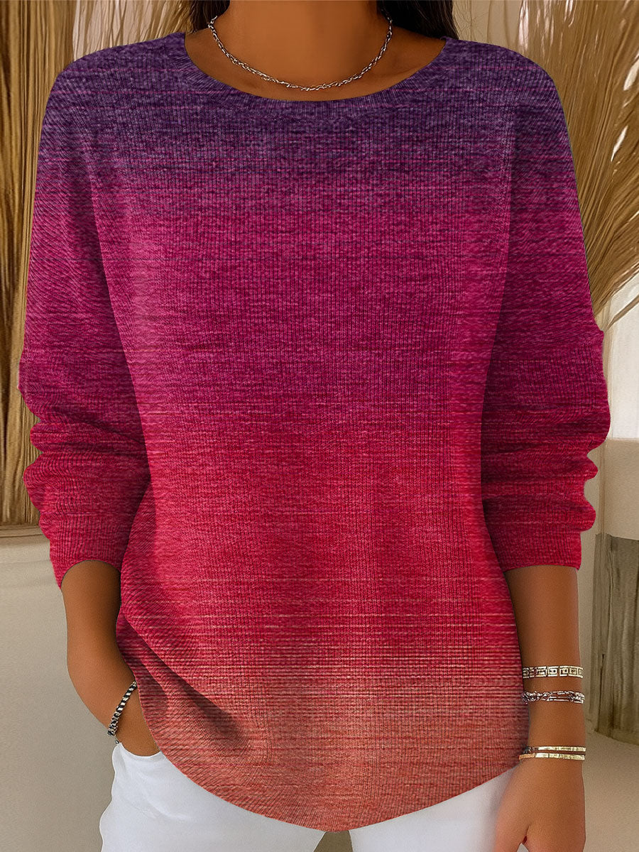 Women's Gradient Striped Casual Pullover Sweater