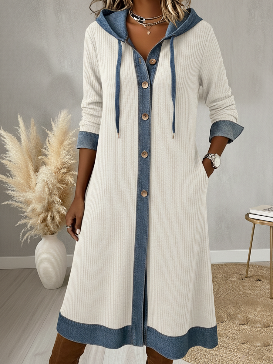 Vintage Denim and Corduroy Hooded A-line Dress