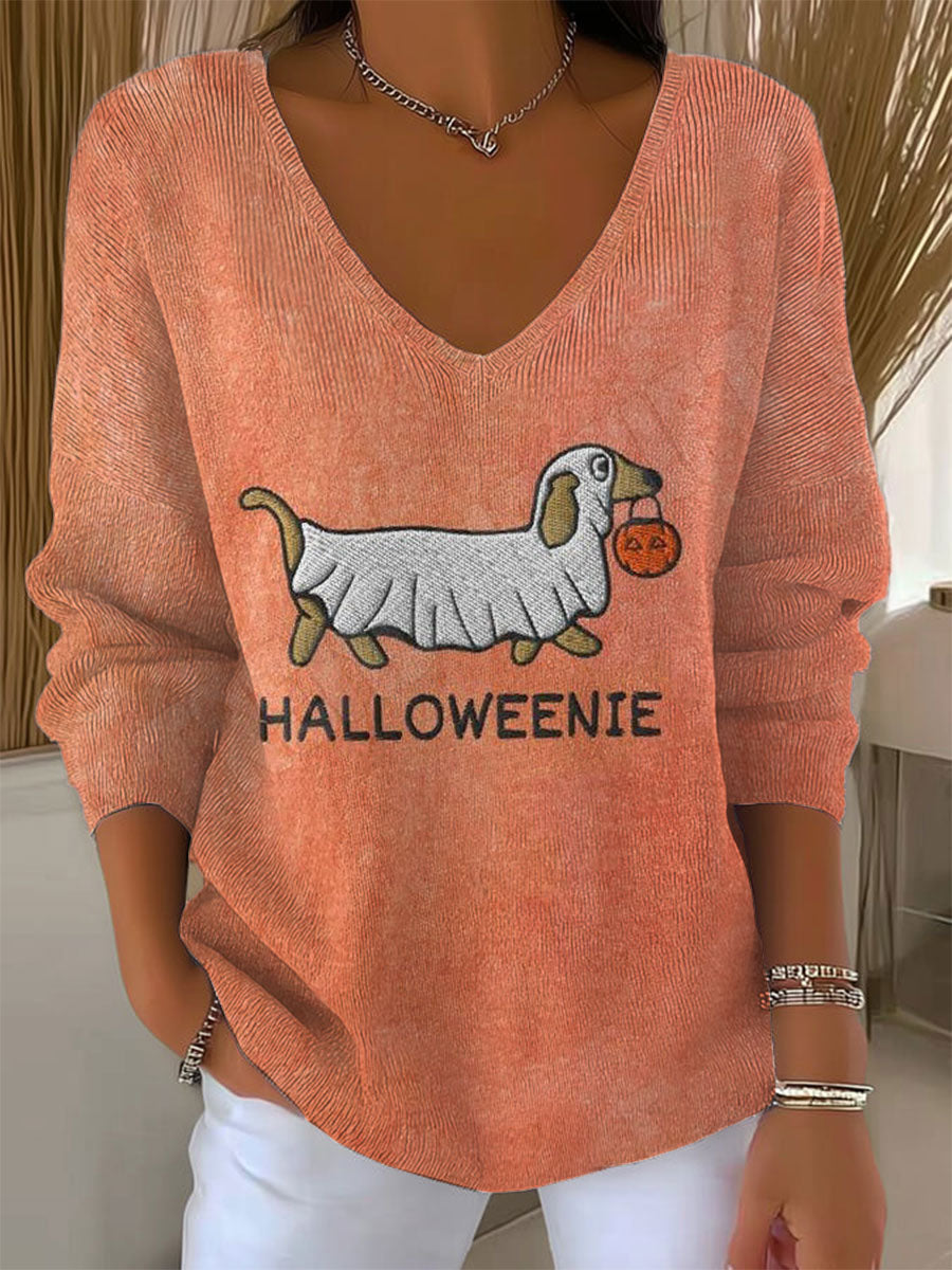 womens-funny-halloween-dogs-art-print-casual-pullover-sweater